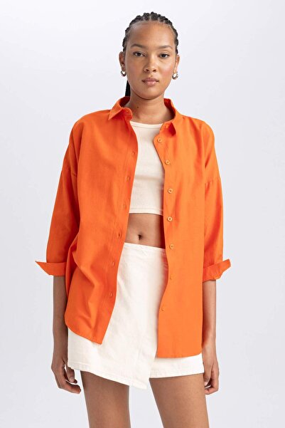 DeFacto Oversize Geniş Kalıp Gömlek Yaka Poplin Uzun Kollu Tunik B0659AXNS