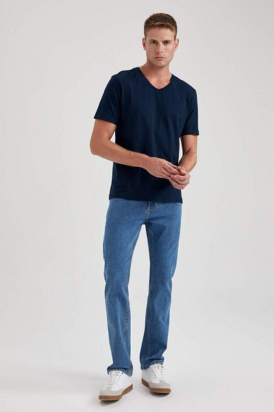 DeFacto 100% bavlna Slim Fit Slim Fit tričko s krátkým rukávem a výstřihem do V B0646AXNS