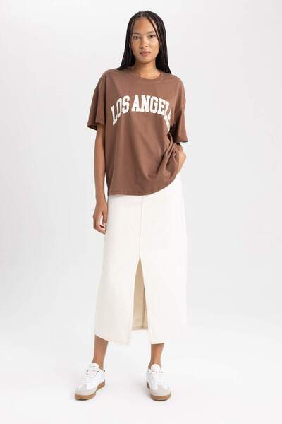 DeFacto Oversize Geniş Kalıp Bisiklet Yaka Kısa Kollu Tişört B0661AXNS