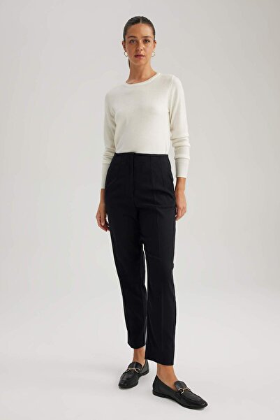 DeFacto Cloth Pants Slim Fit Slim Fit Basic Plain Black Pocket High Waist Short Leg A5197Ax23Wn