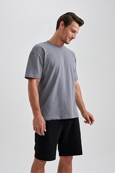 DeFacto 100% pamut Oversize széles szabású nyakú Basic sima rövid ujjú póló B0662AXNS