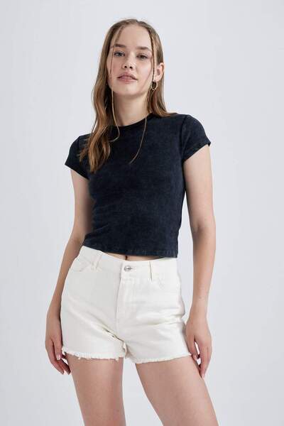 DeFacto Coool Fitted Short Sleeve Washed Faded Effect Basic Short Sleeve Basic T-Shirt B0275Ax23Hs