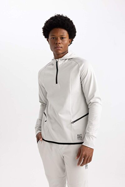 DeFacto DeFactoFit Slim Fit Dar Kesim Kapüşonlu Baskılı Skuba Dalgıç Kumaş Sp...