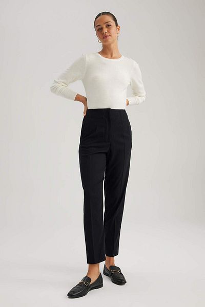 DeFacto Cloth Pants Slim Fit Slim Fit Basic Plain Black Pocket High Waist Short Leg A5197Ax23Wn
