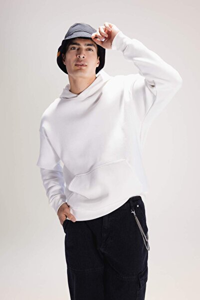 DeFacto Oversize Wide Fit Hooded Kangaroo Pocket Basic Plain Sweatshirt A4331Ax23Au
