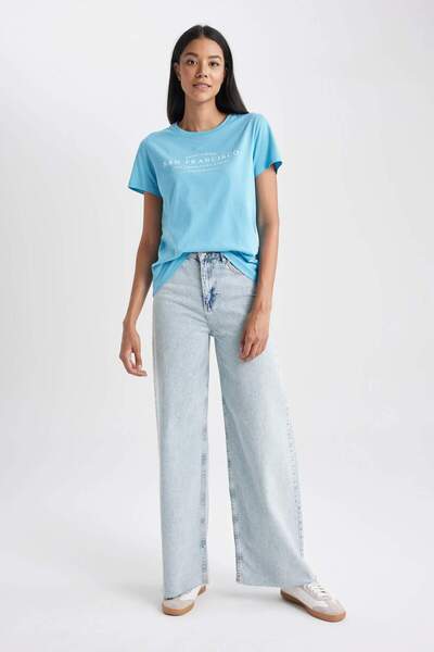 DeFacto Tricou cu mânecă scurtă imprimat cu decolteu rotund B0236AX23HS