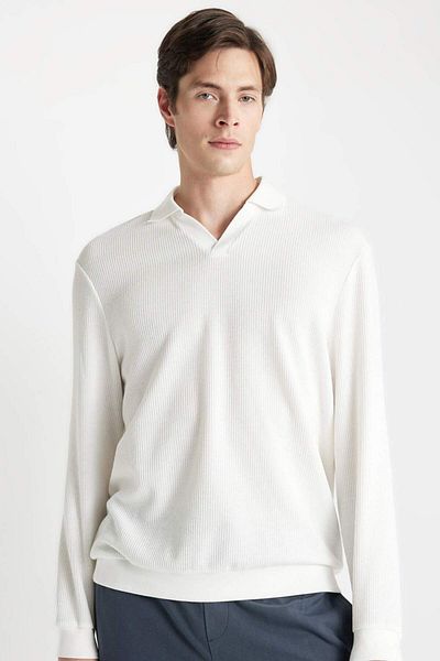 DeFacto Regular Fit Polo Neck Jacquard Knitwear Sweatshirt A9785Ax23Au