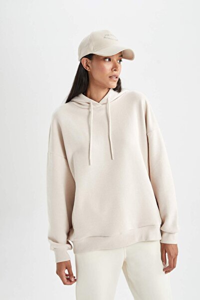 DeFacto Φούτερ Oversize Wide Fit Basic με κουκούλα από απλό χοντρό ύφασμα A4445AX23AU