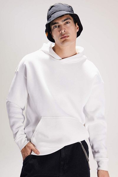 DeFacto Oversize Wide Fit Hooded Kangaroo Pocket Basic Plain Sweatshirt A4331Ax23Au