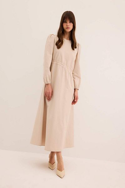 DeFacto Regular Fit Crew Neck Basic Plain Poplin Long Sleeve Maxi Dress A9409Ax23Au