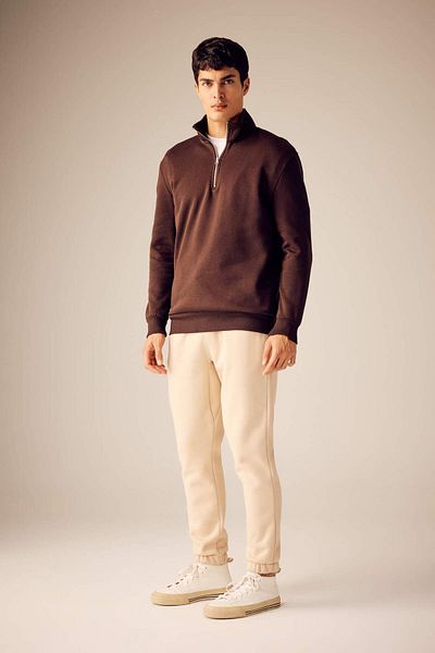 DeFacto Comfort Regular Fit Comfortable Fit Zippered Stand Collar Basic Plain Sweatshirt X7405Az23Au