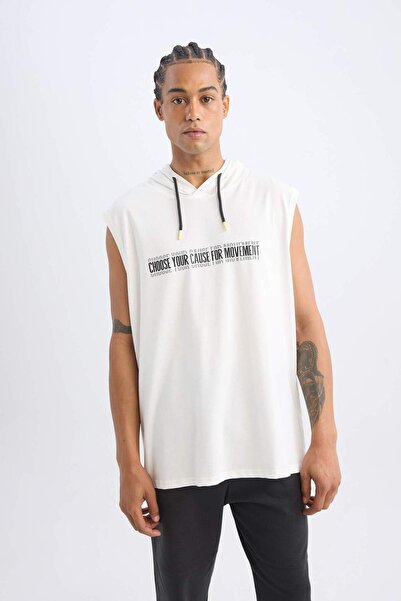 DeFacto DeFactoFit Slim Fit Baskılı Kapüşonlu Atlet A1819AX23SM