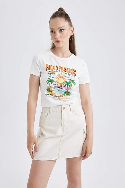 DeFacto Coool Fitted Printed Rib Short Sleeve T-Shirt B1662Ax23Hs