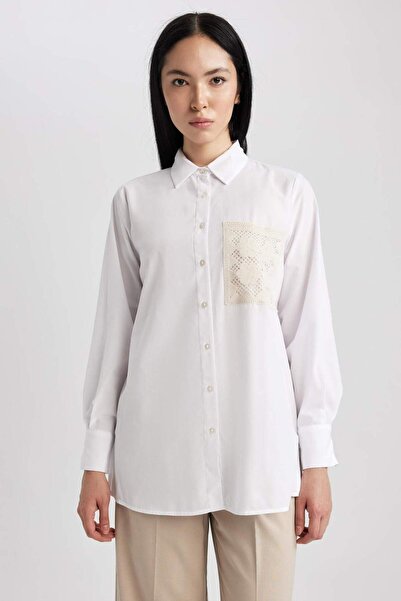 DeFacto Regular Fit Popelínová košile s dlouhým rukávem Tunika A6648AX23SM