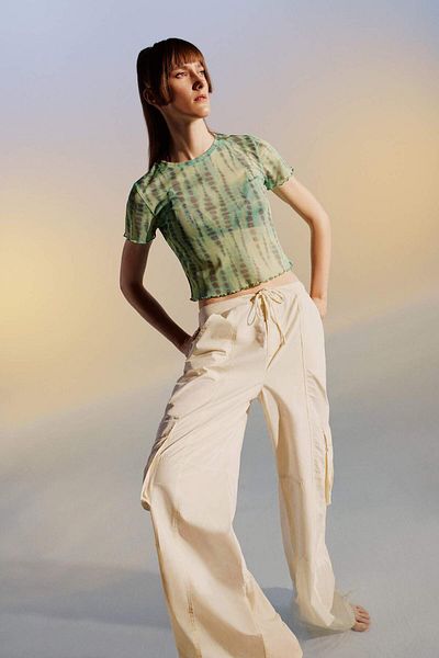DeFacto Coool Fitted Patterned Tulle Short Sleeve T-Shirt A5512Ax23Sm