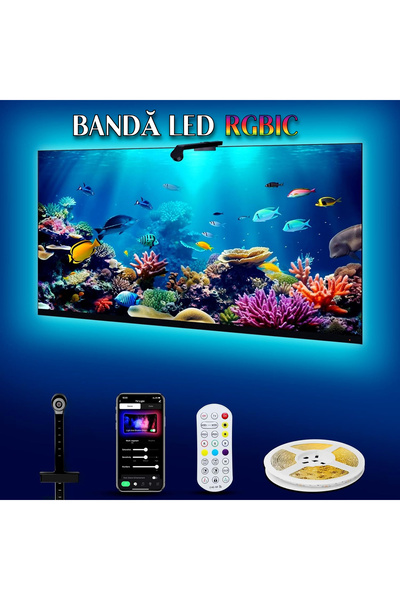 VENTLEX Banda Led Rgbic Inteligenta Cu Sincronizare Pentru Tv, Telecomanda, Compatibil Cu Tv 55-65 Inch