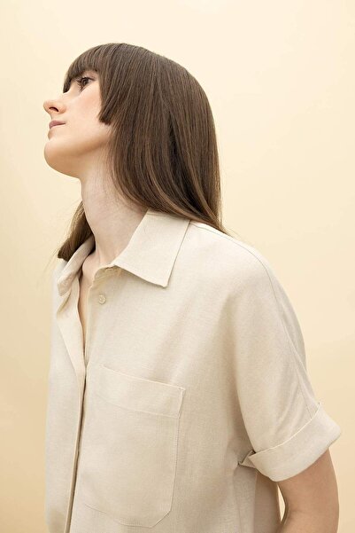 DeFacto Regular Fit Keten Karışımlı Kısa Kollu Gömlek A5548AX23SM