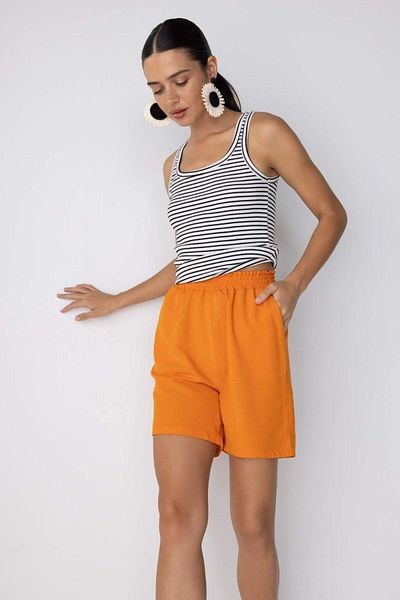 DeFacto Paperbag Waist Wide Leg Linen Blend Shorts A4879Ax23Sm