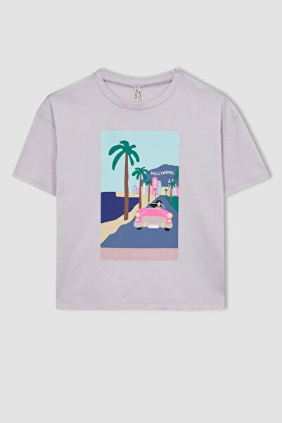 DeFacto Dziewczęca koszulka oversize z nadrukiem i krótkim rękawem A1780A823HS