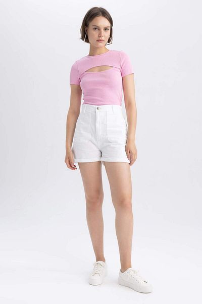 DeFacto High Waist Double Leg Gabardine 100% Cotton Shorts A8124Ax23Hs
