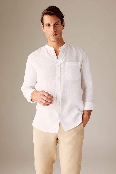 DeFacto 100% Linen Modern Fit Stand Collar Long Sleeve Shirt Z7053Az23Sm