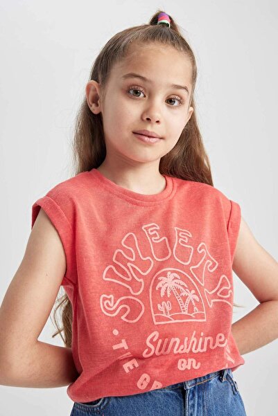 DeFacto Girls' Printed Short Sleeve T-Shirt A2045A823Hs