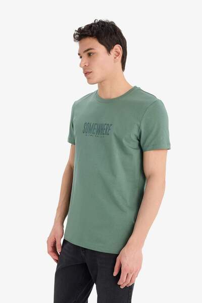 DeFacto Slim Fit Bisiklet Yaka Baskılı Kısa Kollu %100 Pamuk Tişört A2645AX23SM