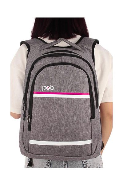 Temel My Polo Backpack Pink White Striped Gray 8860