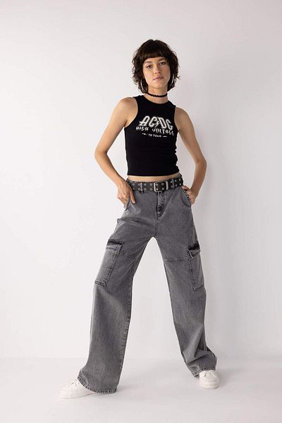 DeFacto Tricou cu nervuri cu decolteu rotund imprimat Nirvana A8592AX23SM