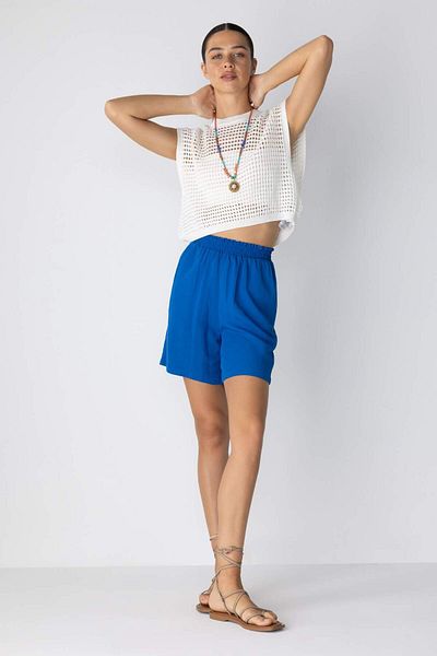 DeFacto Paperbag Waist Wide Leg Linen Blend Shorts A4879Ax23Sm