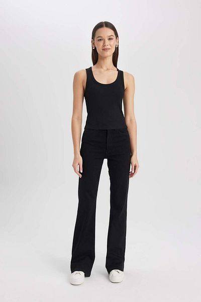 DeFacto Camisole cu guler în U, cu nervuri, negru A1665AX23SM
