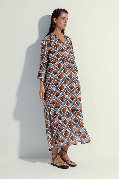 DeFacto Nefes Istanbul X Patterned Long Sleeve Beach Dress Y1884Az23Hs