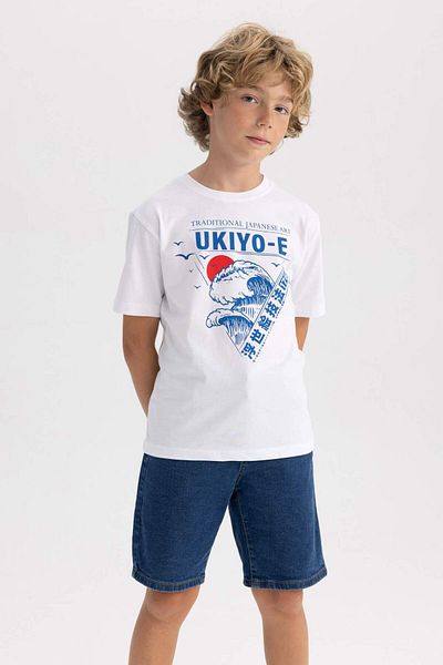 DeFacto Boy's Crew Neck Printed Short Sleeve T-Shirt B1337A823Hs