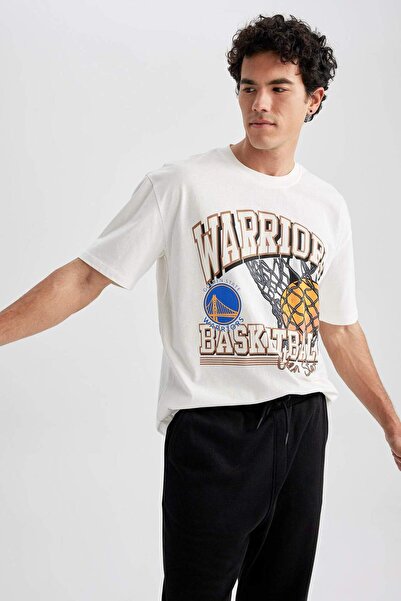 DeFacto Defactofit Nba Golden State Warriors Oversize Fit Crew Neck 100% Cotton T-Shirt A1898Ax23Sm