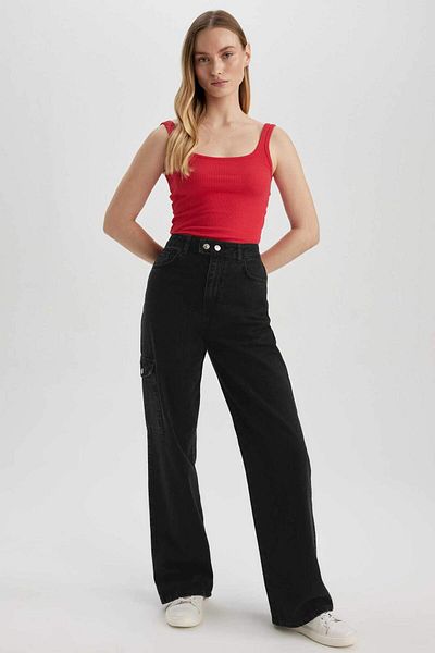DeFacto Slim Fit Slim Fit Guler pătrat Camisă cu nervuri X9420AZ23SM