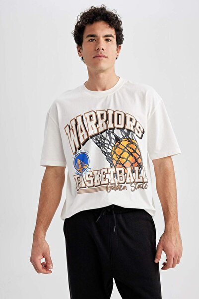 DeFacto Defactofit Nba Golden State Warriors Oversize Fit Crew Neck 100% Cotton T-Shirt A1898Ax23Sm
