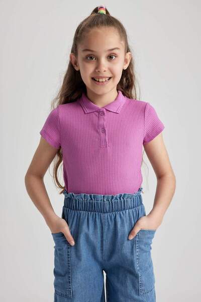 DeFacto Tricou polo cu mânecă scurtă pentru fete, slim fit, slim, simplu, dre...