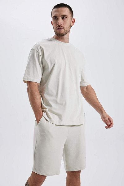 DeFacto DeFactoFit Oversize Широка кройка с велосипедна яка и печат на ръкава, 100% памук, тениска A1624AX23SM
