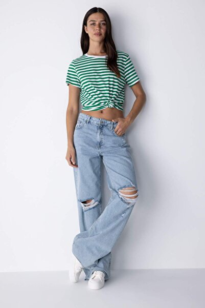 DeFacto Regular Fit, prążkowany, z kołnierzem rowerowym, krótki rękaw, 100% bawełna, koszulka X4604AZ23SM