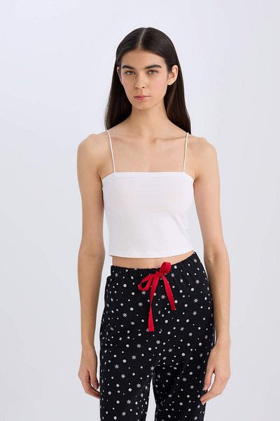 DeFacto Fall in Love Λεπτό λουράκι Crop Βαμβακερό Λευκό Εσώρουχο Μπλουζάκι Y2249AZ23SP