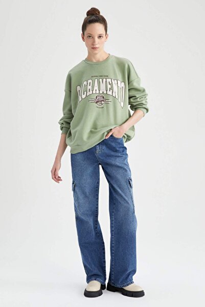 DeFacto Oversize Fit Bisiklet Yaka Kalın Sweatshirt A1977AX22CW
