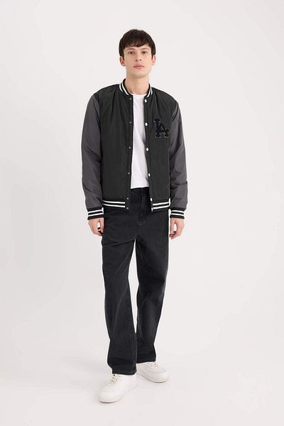 DeFacto Water Repellent Bomber Coats Jacket College Collar Snap Closure Double Pockets Seasonal Spring Z1715Az23Sp