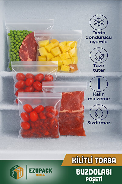 Ezupack 100'lü Buzdolabı Kilitli Torba Poşet Dondurucu İkramlık Çerez Davet Kına Hediyelik Poşeti 13x16cm