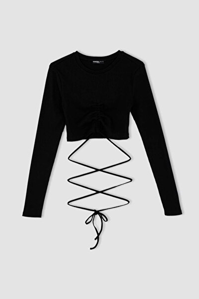 DeFacto Coool Fitted Crew Neck Basic Tričko s dlouhým rukávem a výstřihem na zádech Y8391AZ22AU