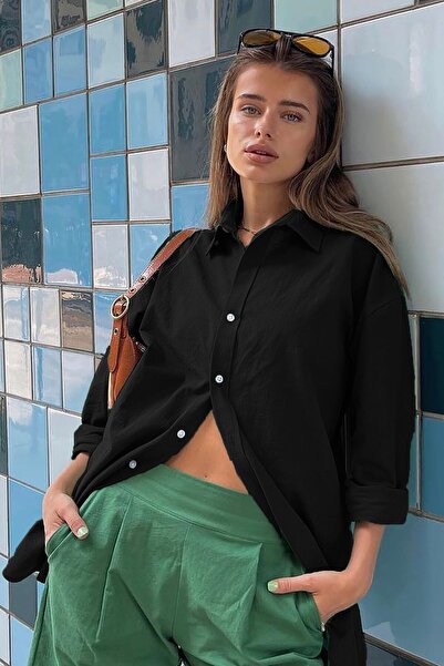 Madmext Mad Girls fekete túlméretes ing Mg1369