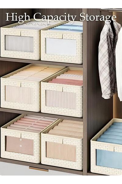 fun zone 3 Pieces Foldable Closet Storage Organizer Washable Closet Storage Box with Carrying Handles