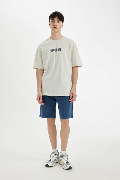 DeFacto Relax Fit Crew Neck Back Printed Short Sleeve 100% Cotton T-Shirt Y2070Az22Sm