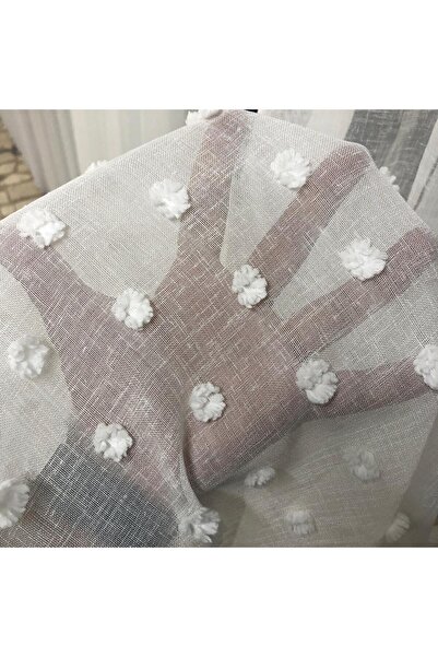 Taç Rüyaper Crown Floral Linen Floor Pompom Luxury Curtain Tulle