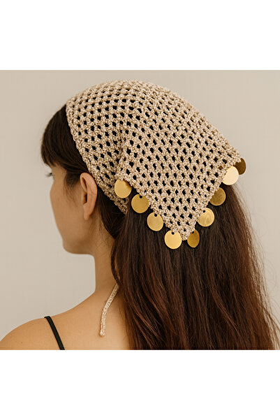 Talinhandmade El Örgüsü Simli Saç Bandanası