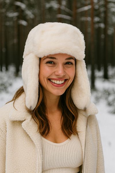 Luminos Butik Winter White Fur Beanie - Warm Holder Accessory for Cold Weather 1127